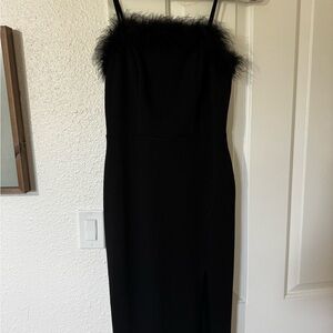 Black Midi Dress with Feather Trim